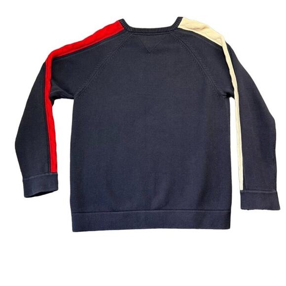 Tommy Jeans Sweater Mens Large Knit Blue Single White Red Striped on Sides Y2K - Picture 2 of 8
